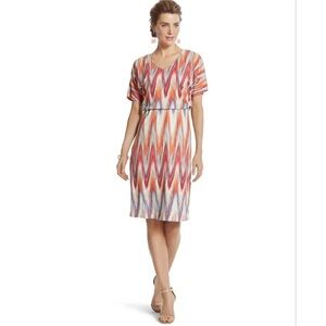 NWT Chicos Cameron Short Sleeve in Red Orange Diamond Size Large $109 Retail